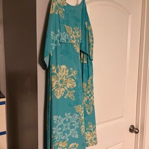 Teal Hawaiian print dress